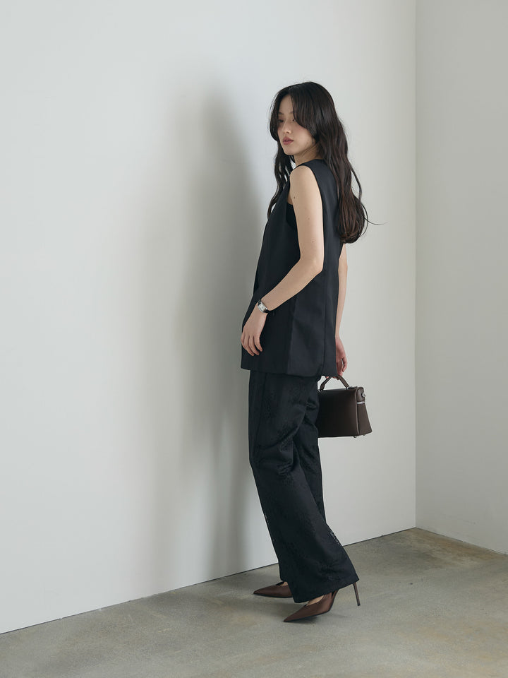 【SET】クルーネックミディベスト+【Essential】Lace soft flare pants(2set)
