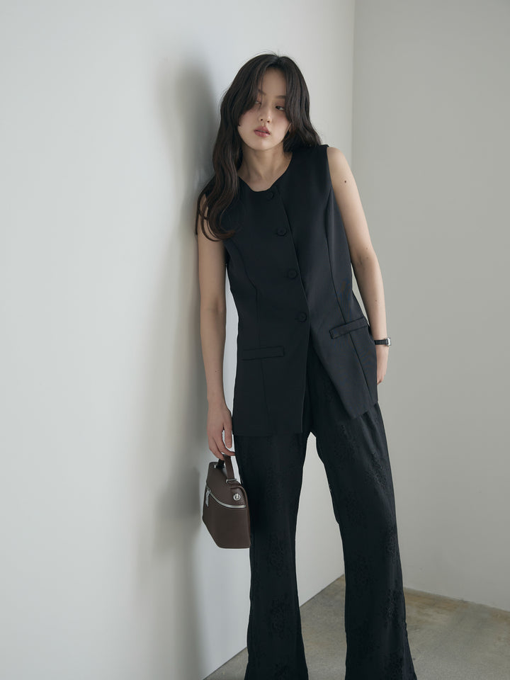 【SET】クルーネックミディベスト+【Essential】Lace soft flare pants(2set)