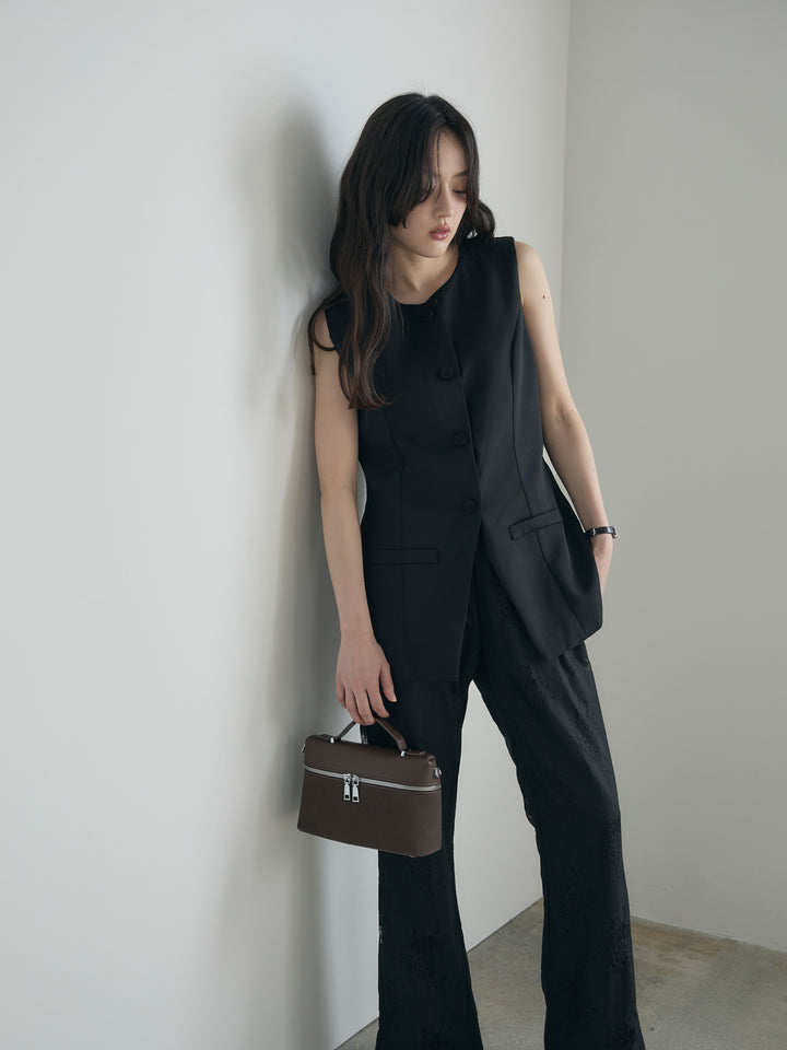 【SET】クルーネックミディベスト+【Essential】Lace soft flare pants(2set)