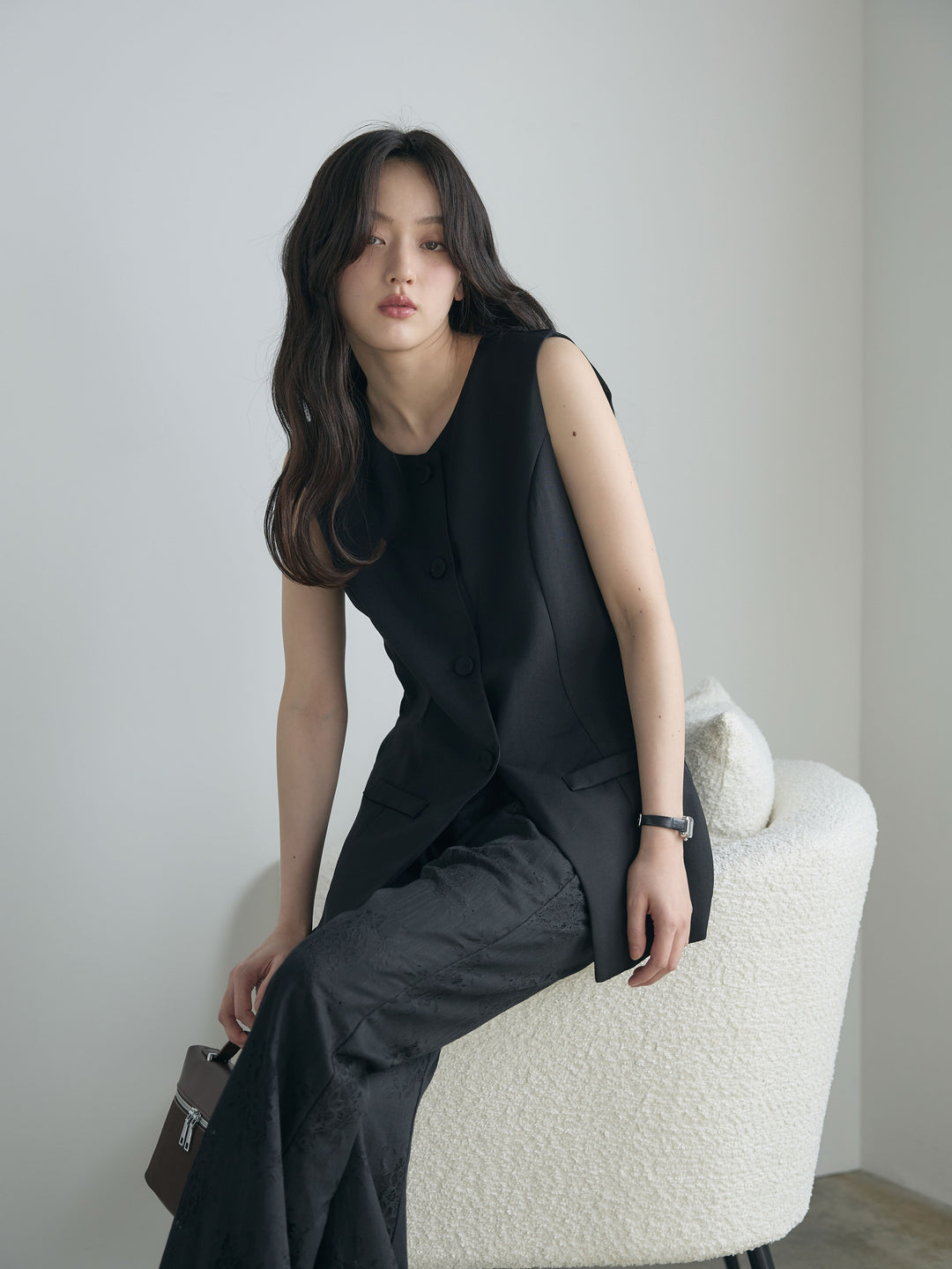 【SET】クルーネックミディベスト+【Essential】Lace soft flare pants(2set)