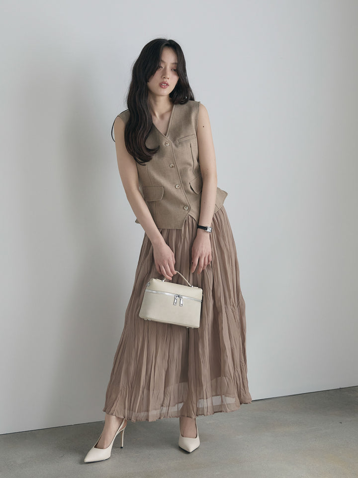 テーラードノースリーブベスト&ワッシャープリーツスカートSET UP