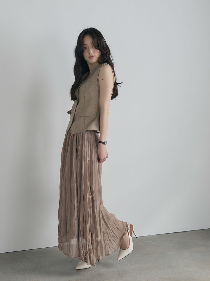 テーラードノースリーブベスト&ワッシャープリーツスカートSET UP