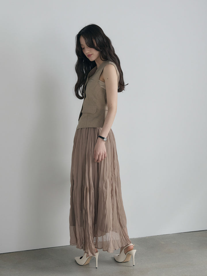 テーラードノースリーブベスト&ワッシャープリーツスカートSET UP