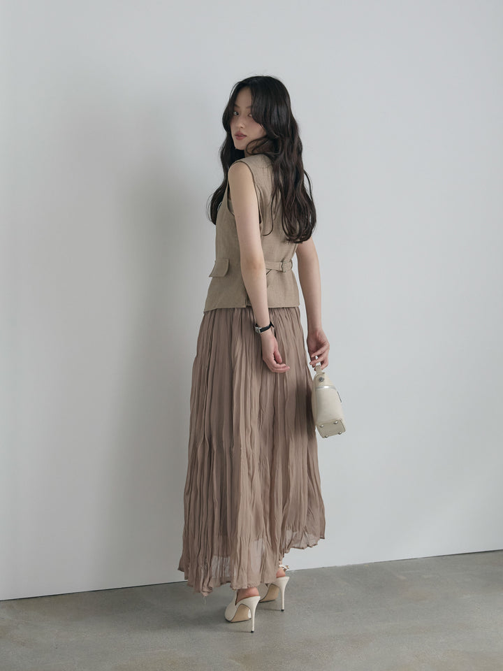 テーラードノースリーブベスト&ワッシャープリーツスカートSET UP