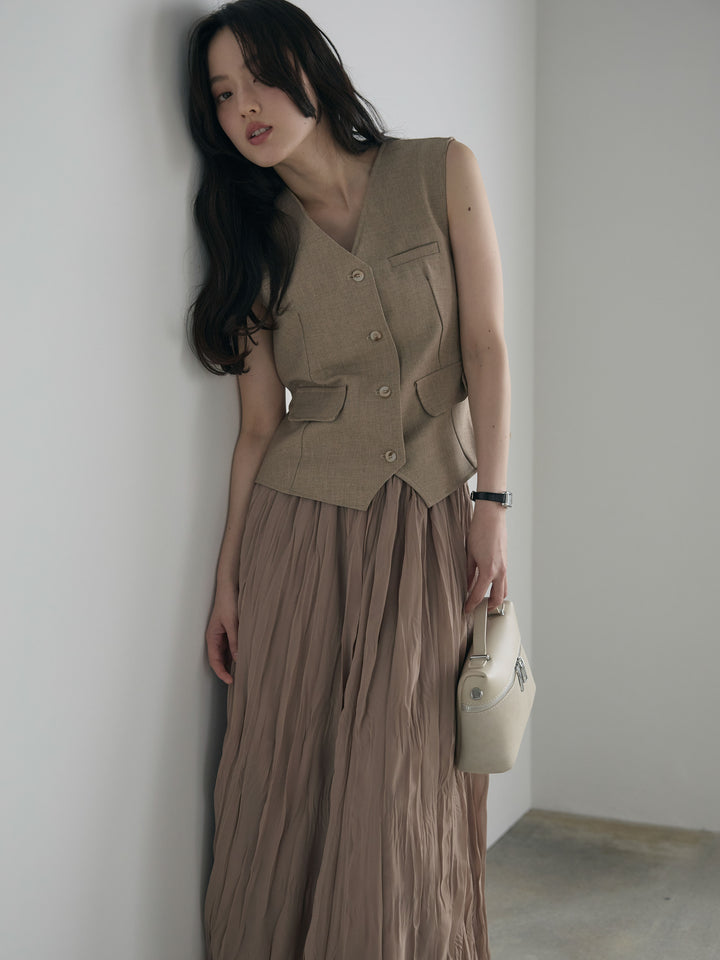 テーラードノースリーブベスト&ワッシャープリーツスカートSET UP