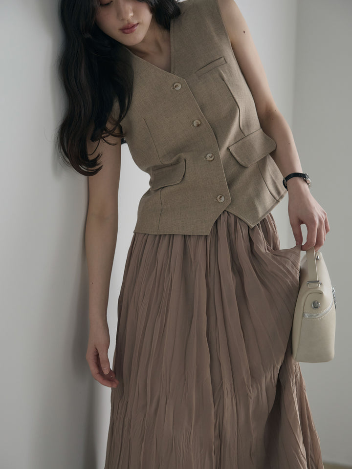 テーラードノースリーブベスト&ワッシャープリーツスカートSET UP
