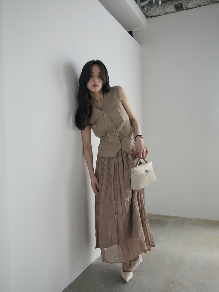 テーラードノースリーブベスト&ワッシャープリーツスカートSET UP