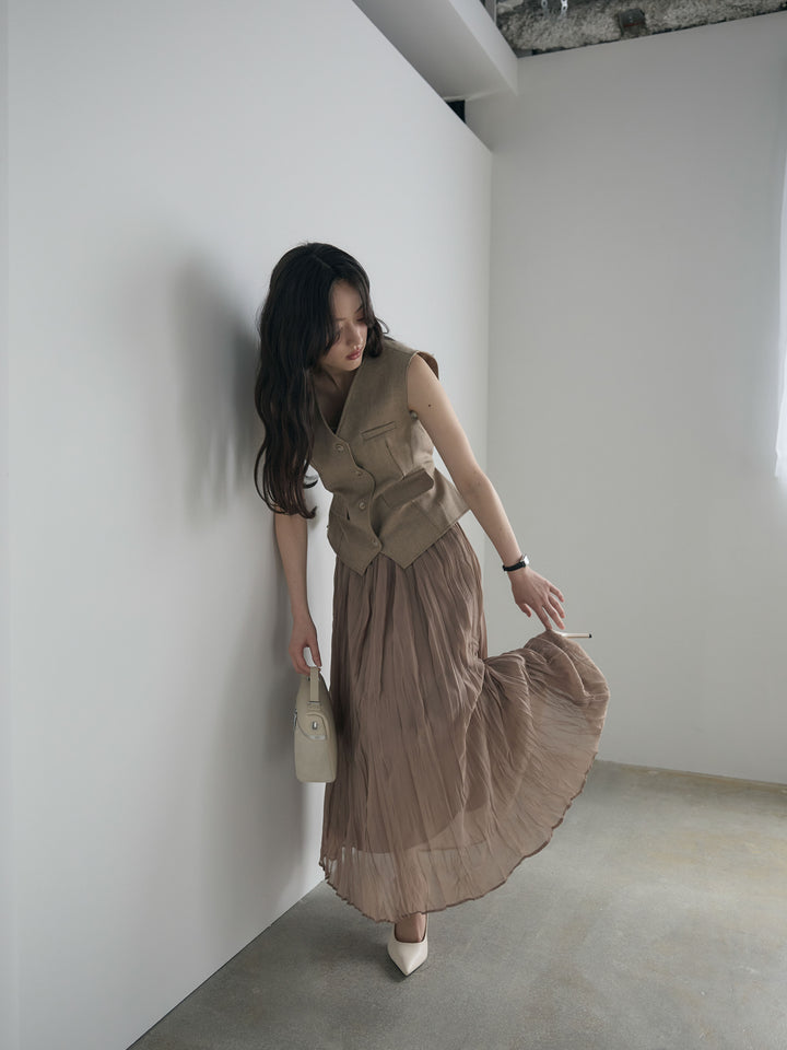 テーラードノースリーブベスト&ワッシャープリーツスカートSET UP