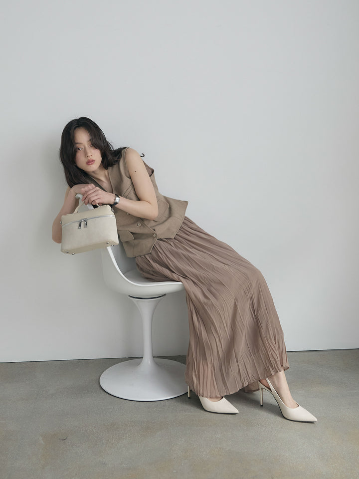 テーラードノースリーブベスト&ワッシャープリーツスカートSET UP