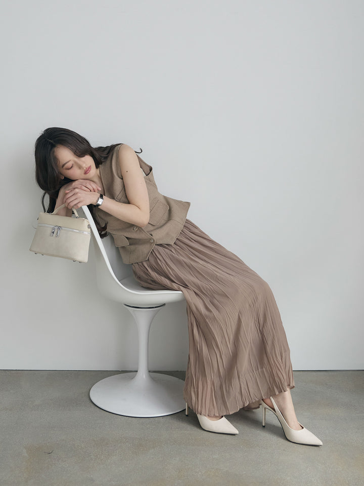 テーラードノースリーブベスト&ワッシャープリーツスカートSET UP