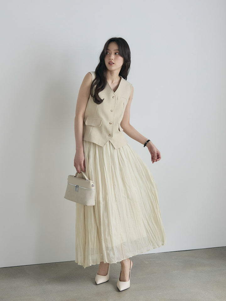 テーラードノースリーブベスト&ワッシャープリーツスカートSET UP