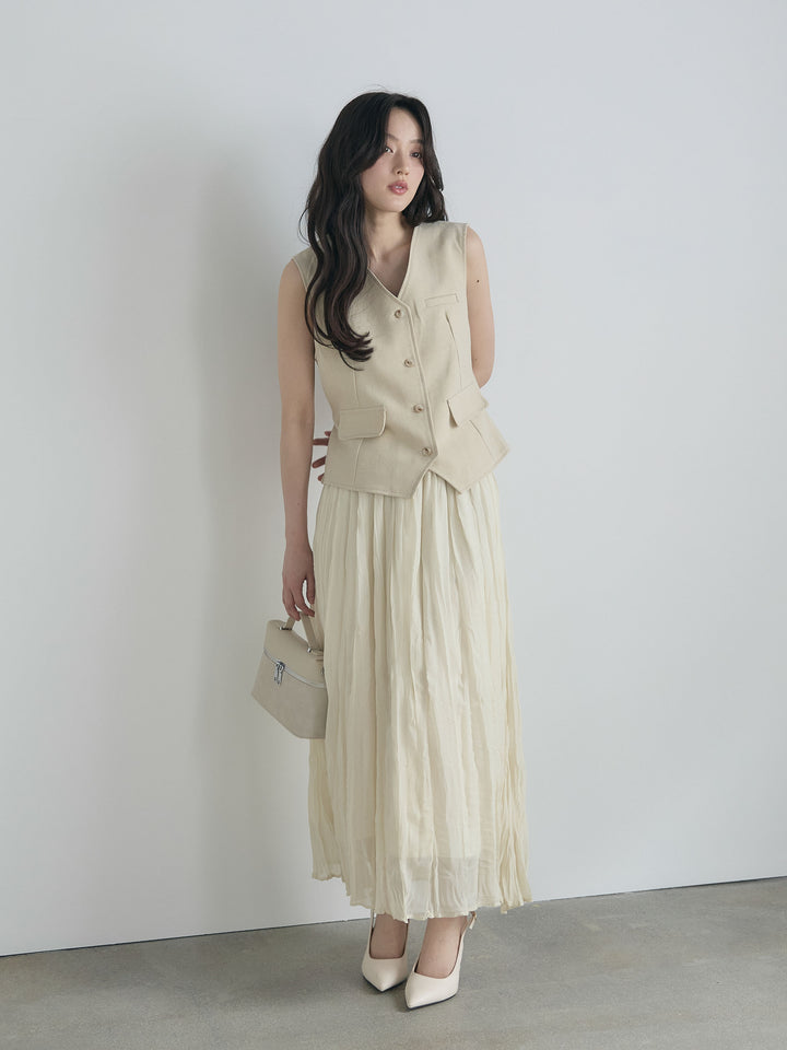 テーラードノースリーブベスト&ワッシャープリーツスカートSET UP