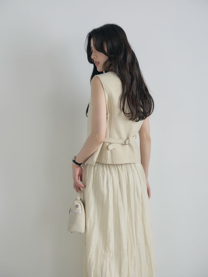 テーラードノースリーブベスト&ワッシャープリーツスカートSET UP