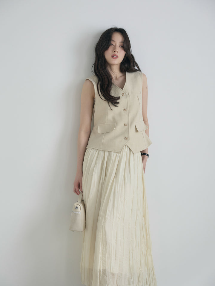 テーラードノースリーブベスト&ワッシャープリーツスカートSET UP