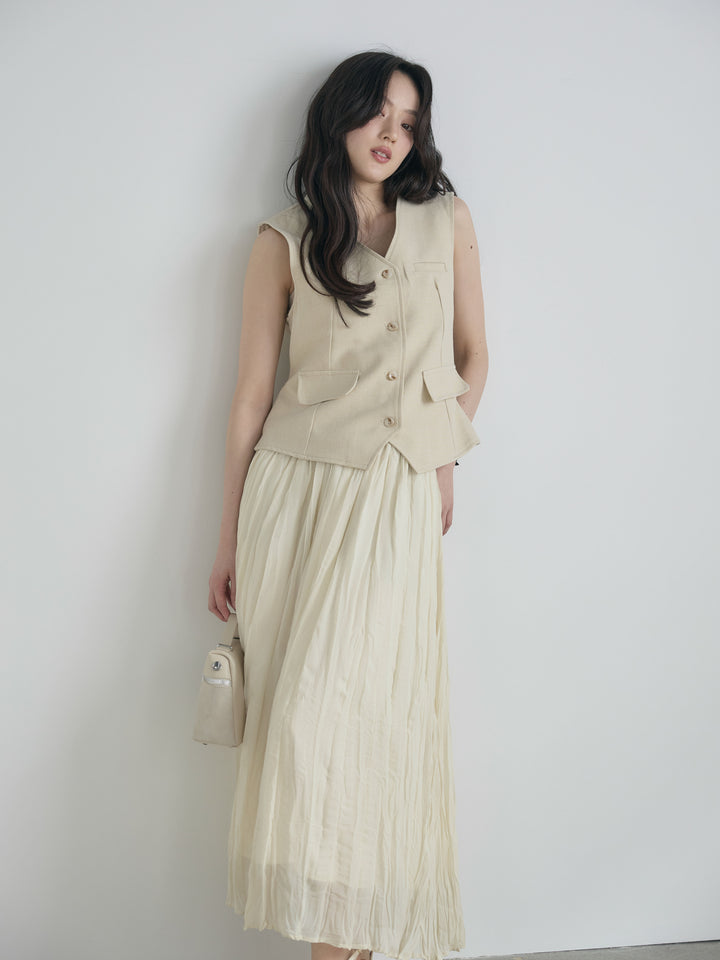 テーラードノースリーブベスト&ワッシャープリーツスカートSET UP
