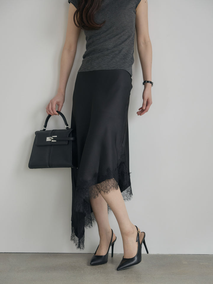 アシンメトリーレーストリムサテンスカート