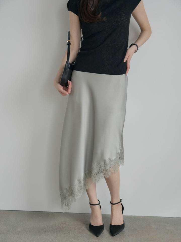 アシンメトリーレーストリムサテンスカート