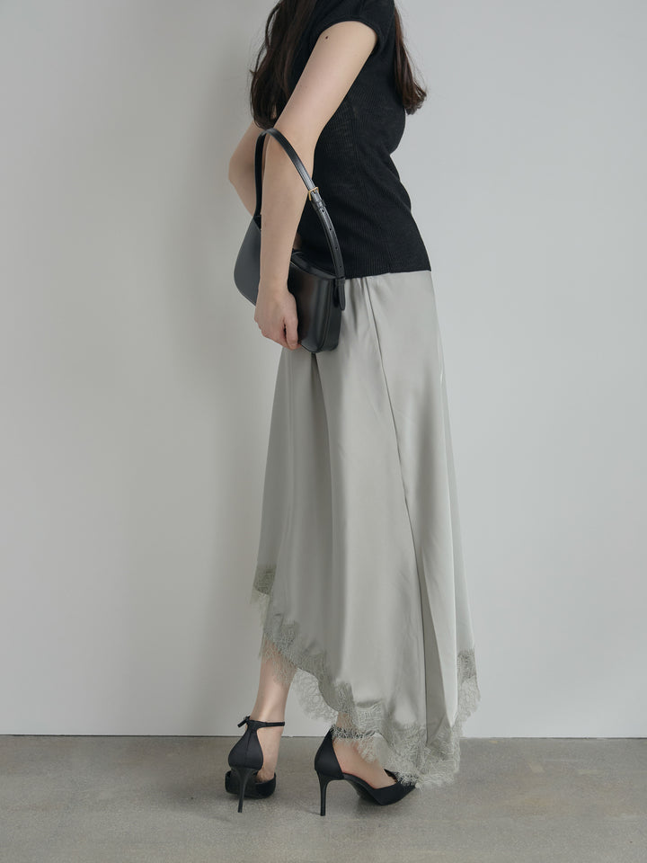 アシンメトリーレーストリムサテンスカート