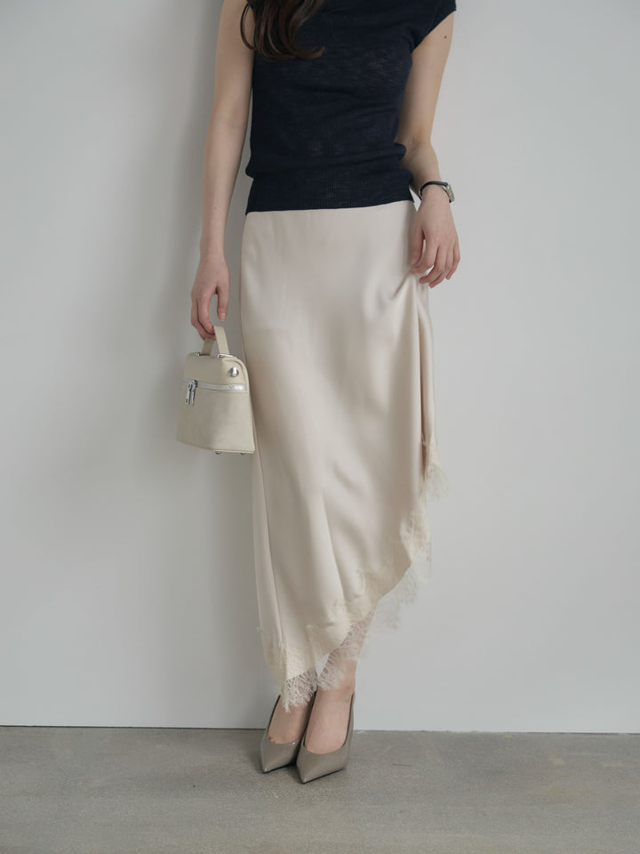 アシンメトリーレーストリムサテンスカート