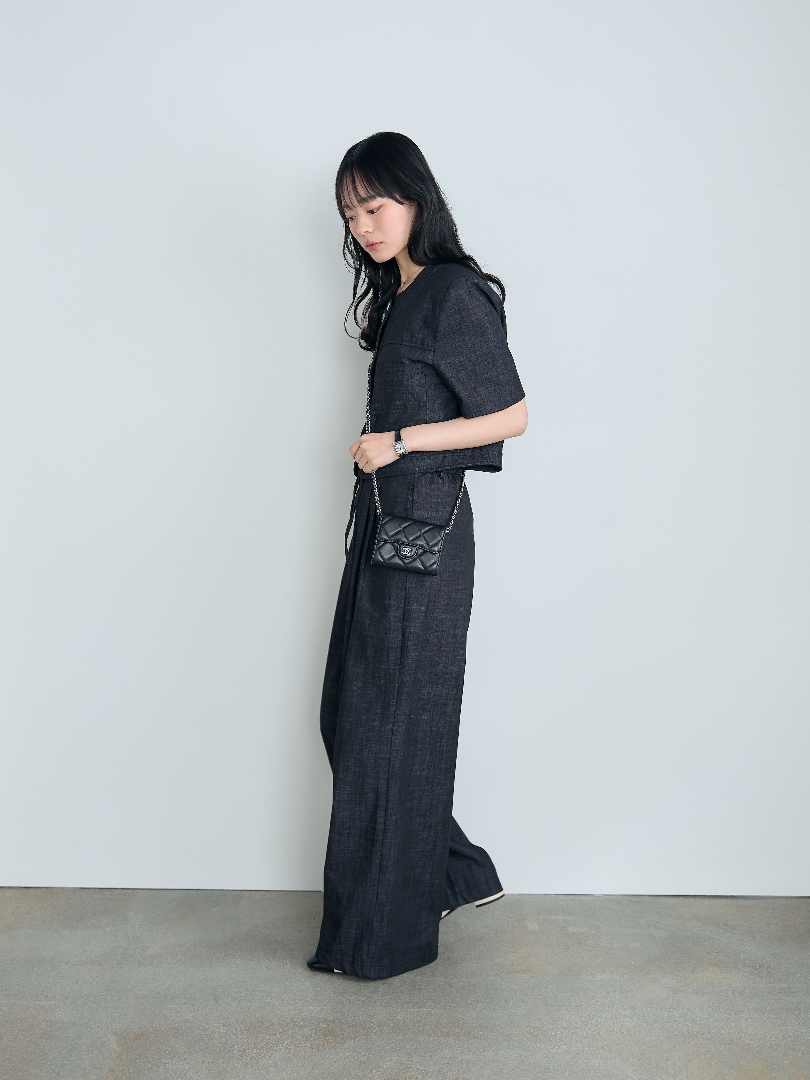 SET】ダブルポケットショートジャケット+タックストレートパンツ(2set