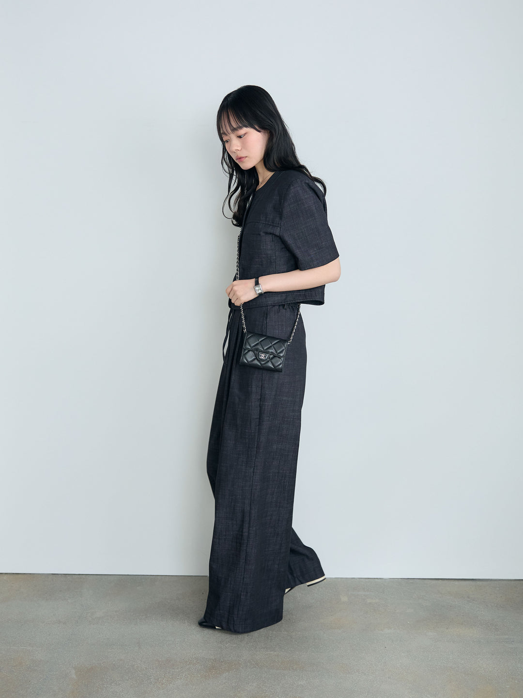 【SET】ダブルポケットショートジャケット+タックストレートパンツ(2set)