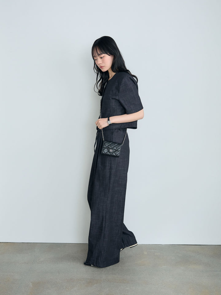 【SET】ダブルポケットショートジャケット+タックストレートパンツ(2set)