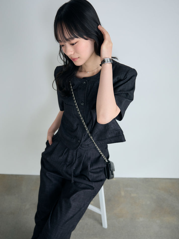 ダブルポケットショートジャケット&タックストレートパンツSET UP