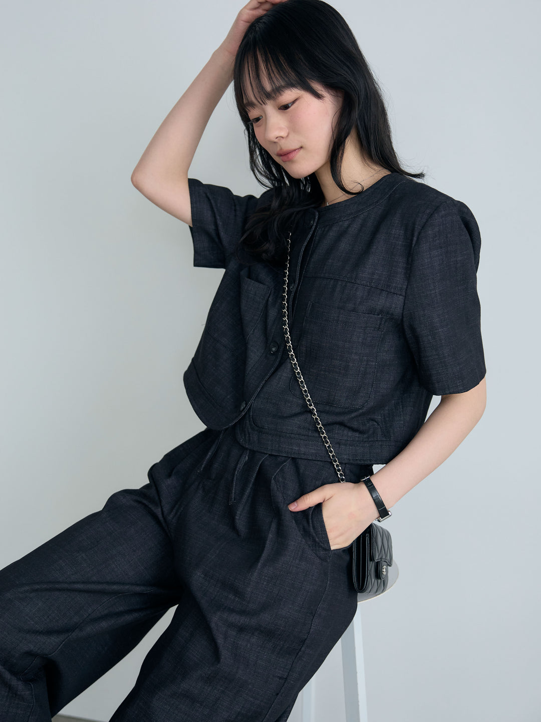ダブルポケットショートジャケット&タックストレートパンツSET UP