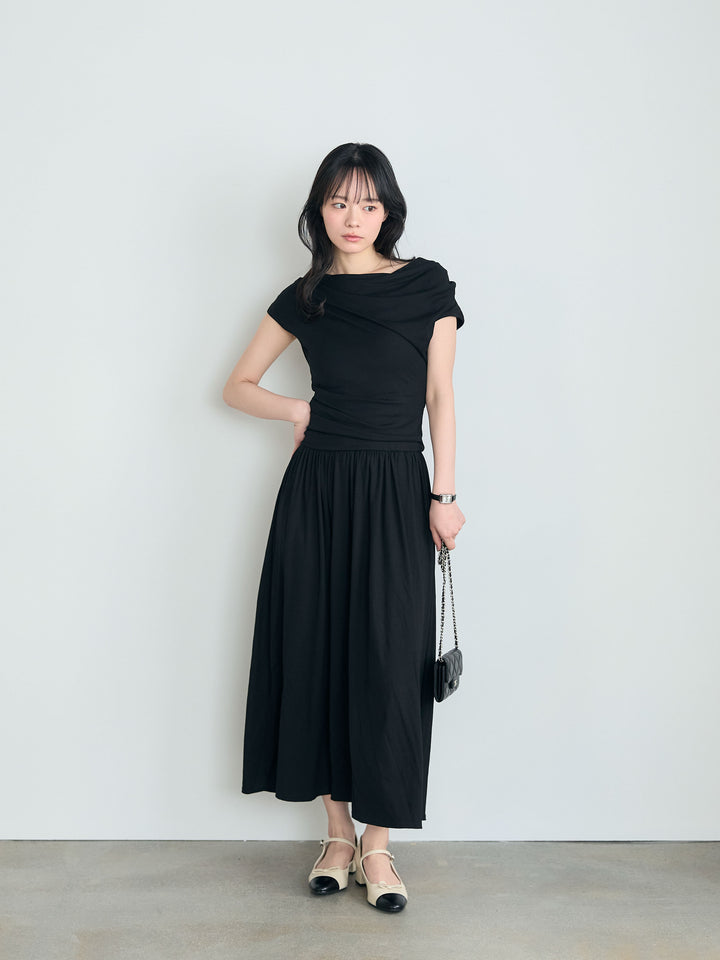 2wayショルダードレープリラクシーワンピース