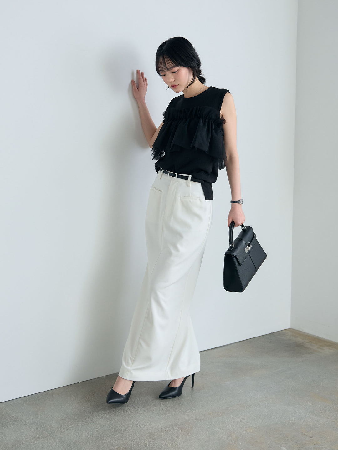 【SET】チュールドッキングニットトップス+【Essential】Authentic pencil skrt(2set)