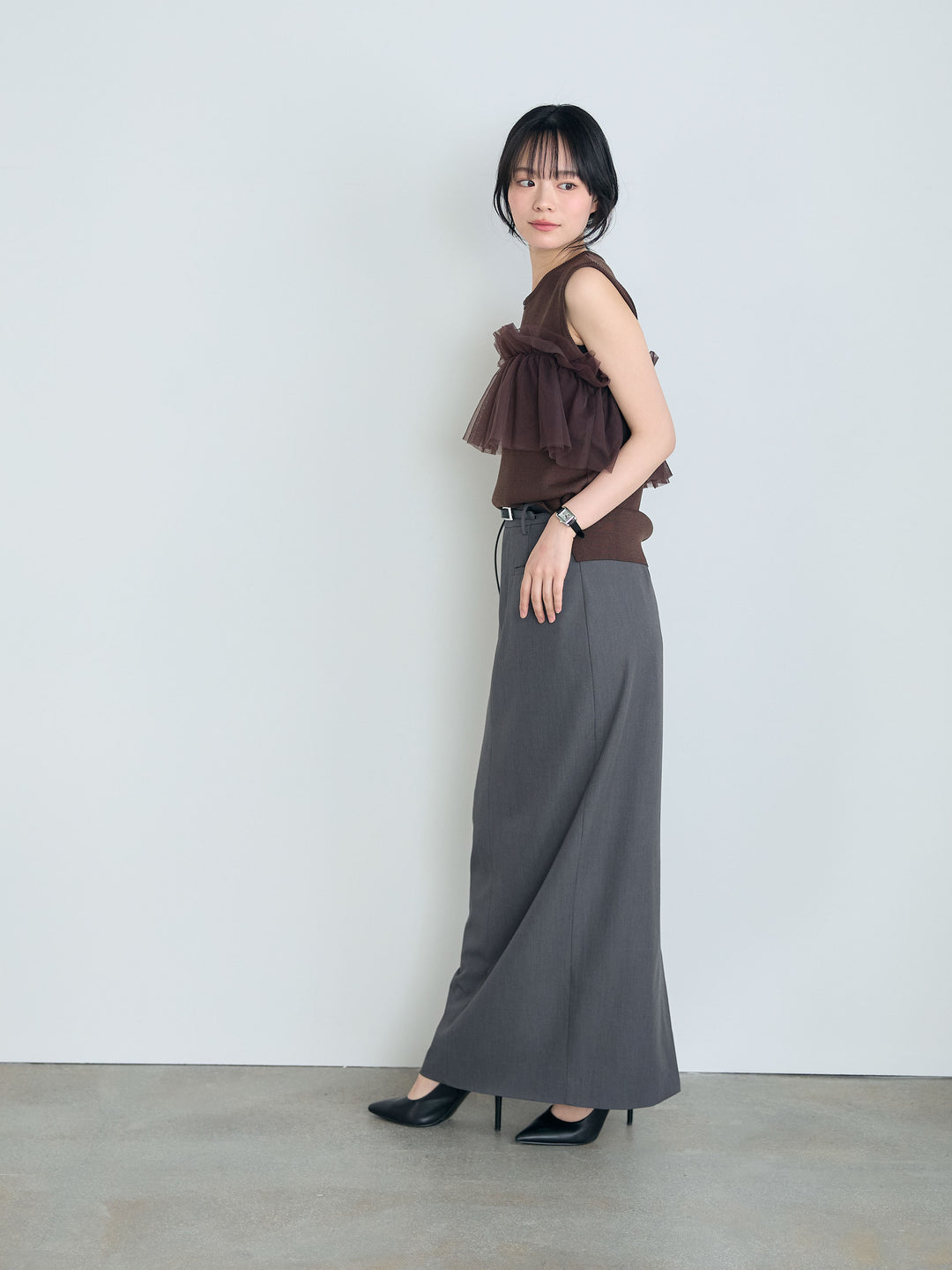 【SET】チュールドッキングニットトップス+【Essential】Authentic pencil skrt(2set)