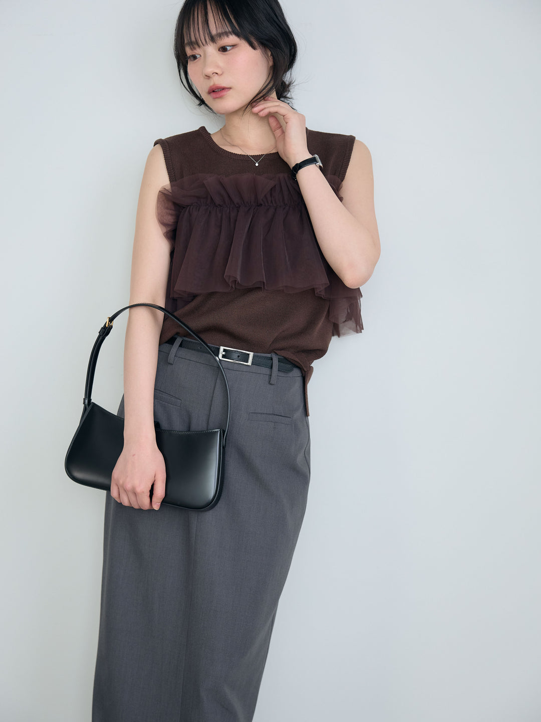 【SET】チュールドッキングニットトップス+【Essential】Authentic pencil skrt(2set)