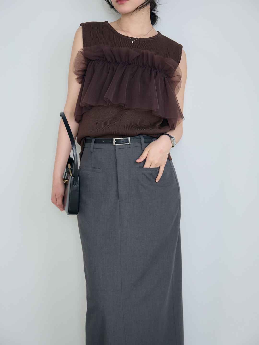 【SET】チュールドッキングニットトップス+【Essential】Authentic pencil skrt(2set)