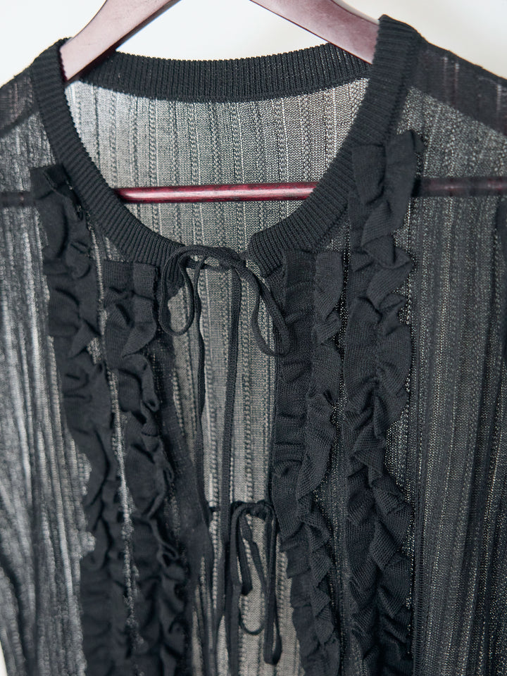 フロントリボンフリルシアーカーディガン