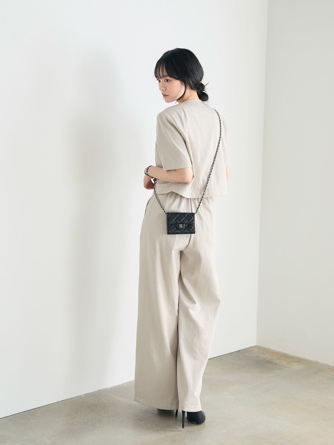 【SET】ダブルポケットショートジャケット+タックストレートパンツ(2set)