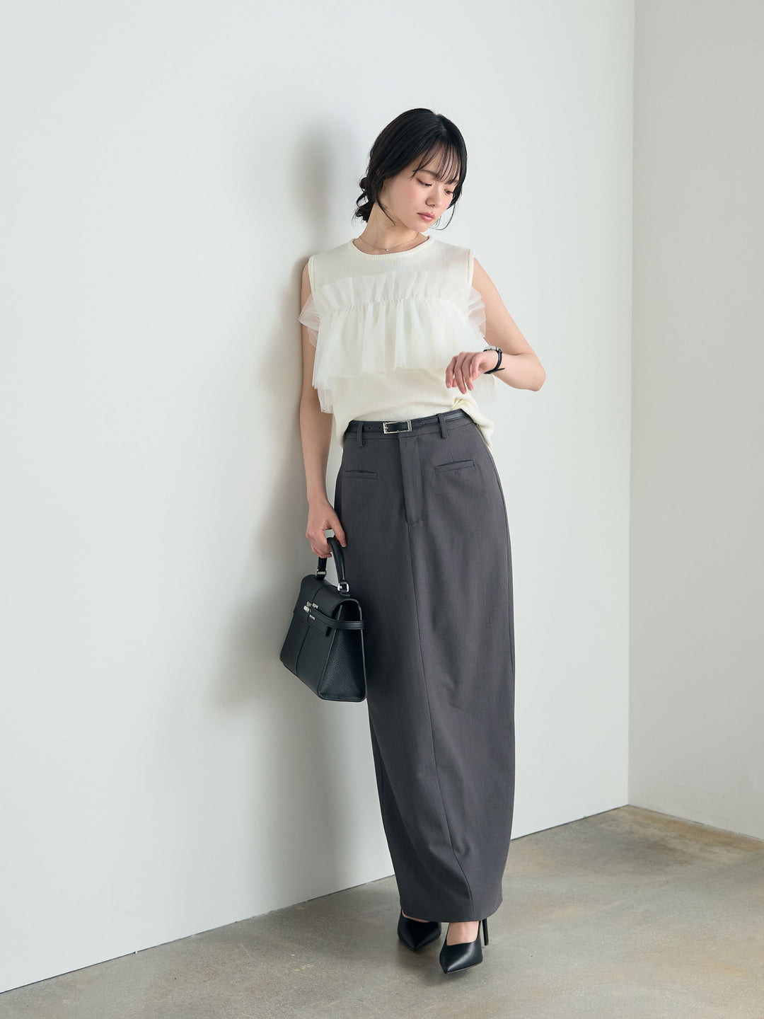 【SET】チュールドッキングニットトップス+【Essential】Authentic pencil skrt(2set)
