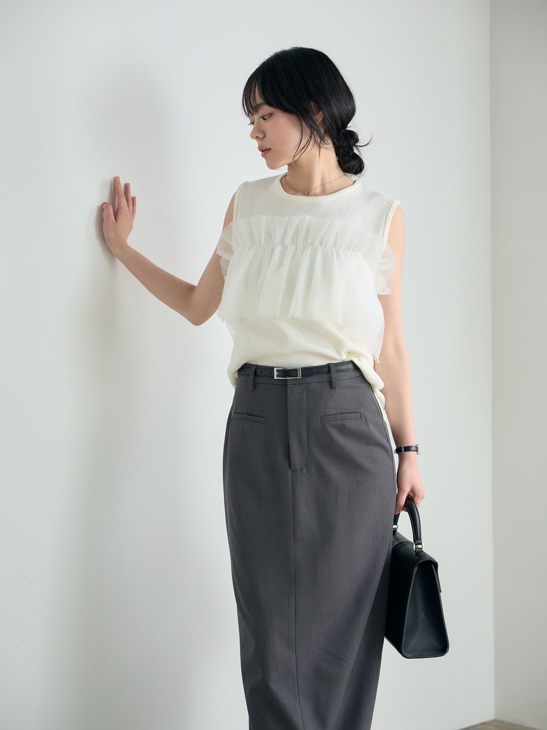 【SET】チュールドッキングニットトップス+【Essential】Authentic pencil skrt(2set)
