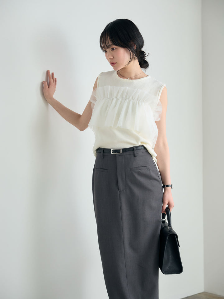 【SET】チュールドッキングニットトップス+【Essential】Authentic pencil skrt(2set)