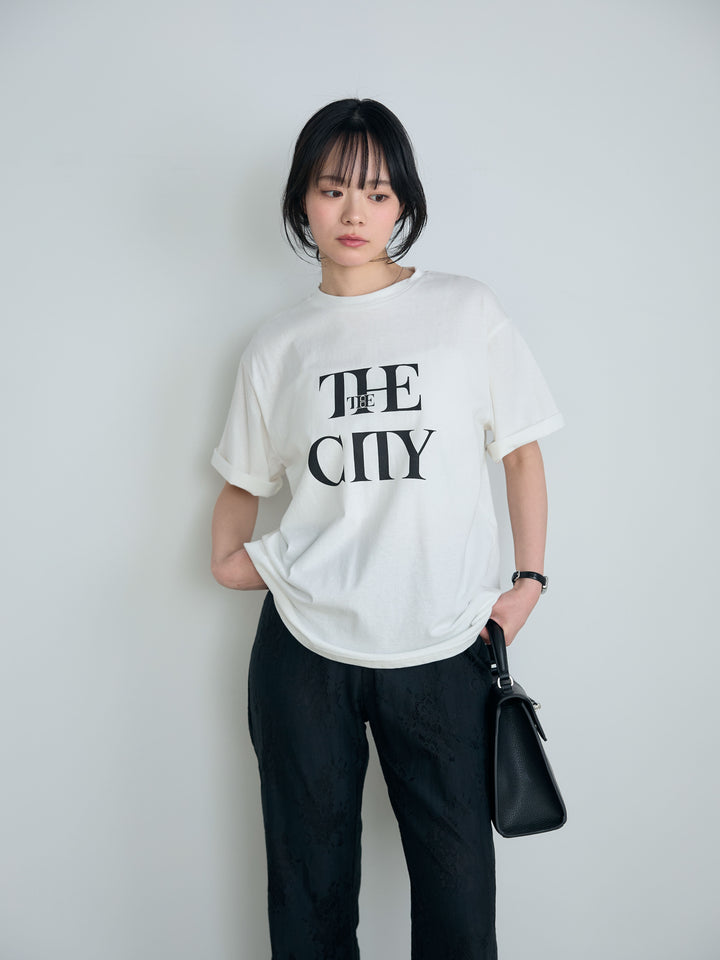 【SET】【cool touch】ロゴプリントコットンTシャツ+【Essential】Lace soft flare pants(2set)