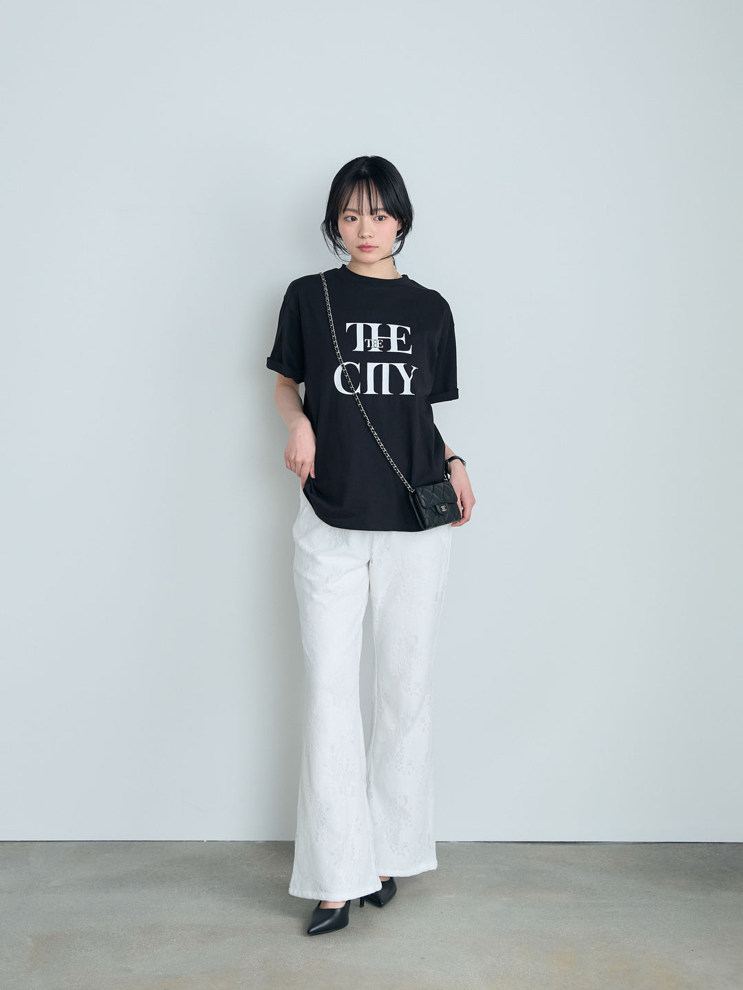 【SET】【cool touch】ロゴプリントコットンTシャツ+【Essential】Lace soft flare pants(2set)