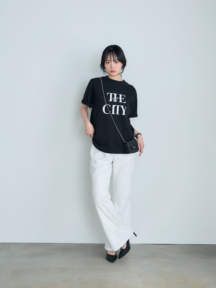 【SET】【cool touch】ロゴプリントコットンTシャツ+【Essential】Lace soft flare pants(2set)
