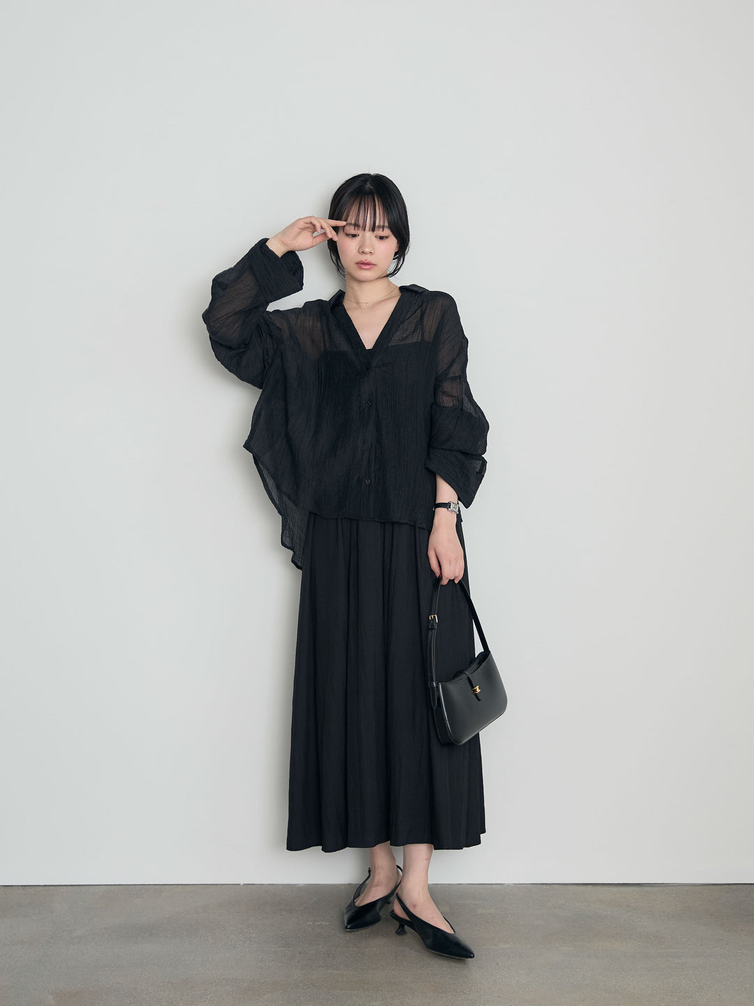スキッパーシワ加工シアーシャツ