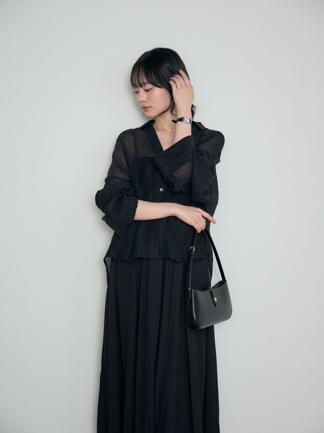 スキッパーシワ加工シアーシャツ