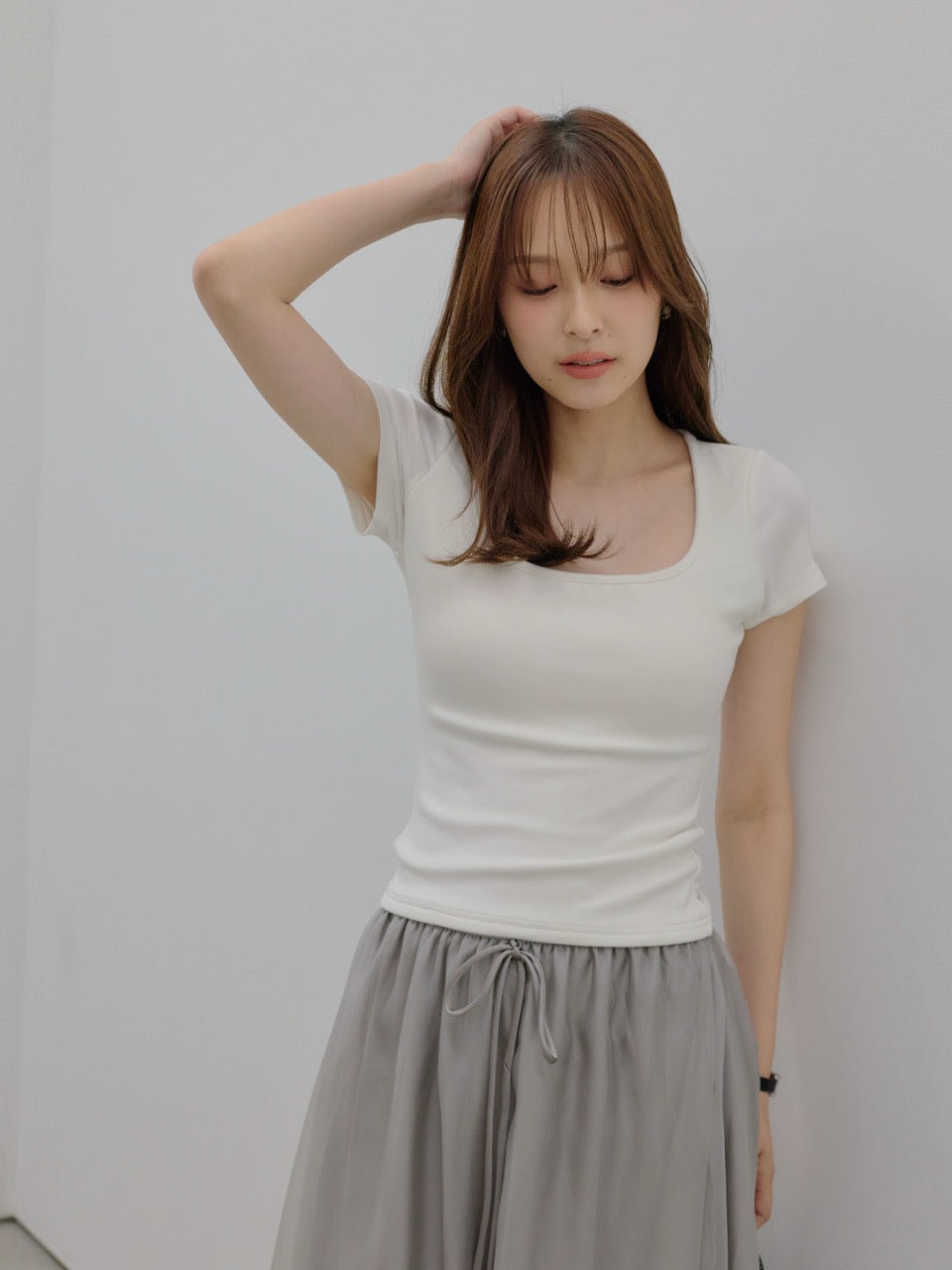 【SET】カップ付きスクエアネックTシャツ+カップ付きスクエアネックTシャツ(2set)