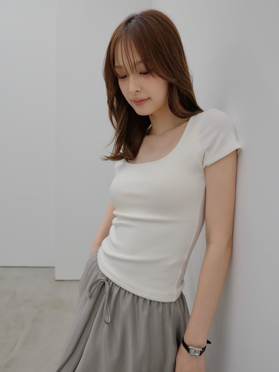 【SET】カップ付きスクエアネックTシャツ+カップ付きスクエアネックTシャツ(2set)