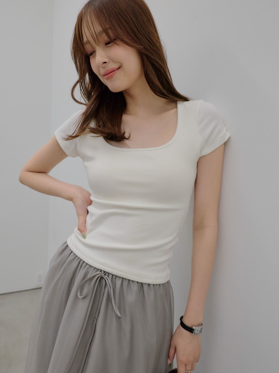 【SET】カップ付きスクエアネックTシャツ+カップ付きスクエアネックTシャツ(2set)