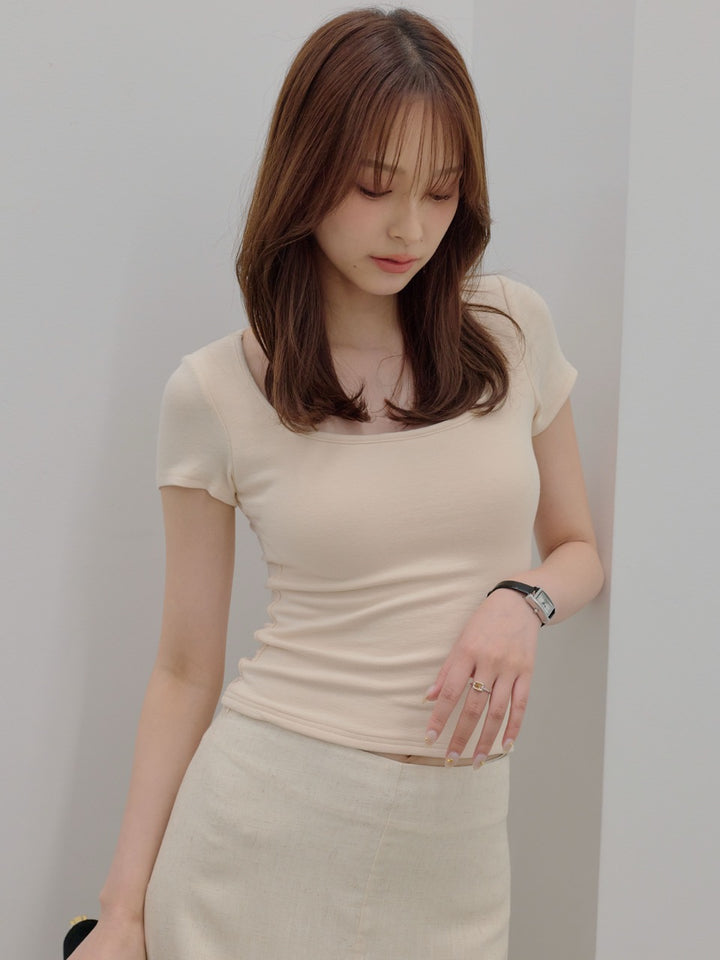 【SET】カップ付きスクエアネックTシャツ+カップ付きスクエアネックTシャツ(2set)