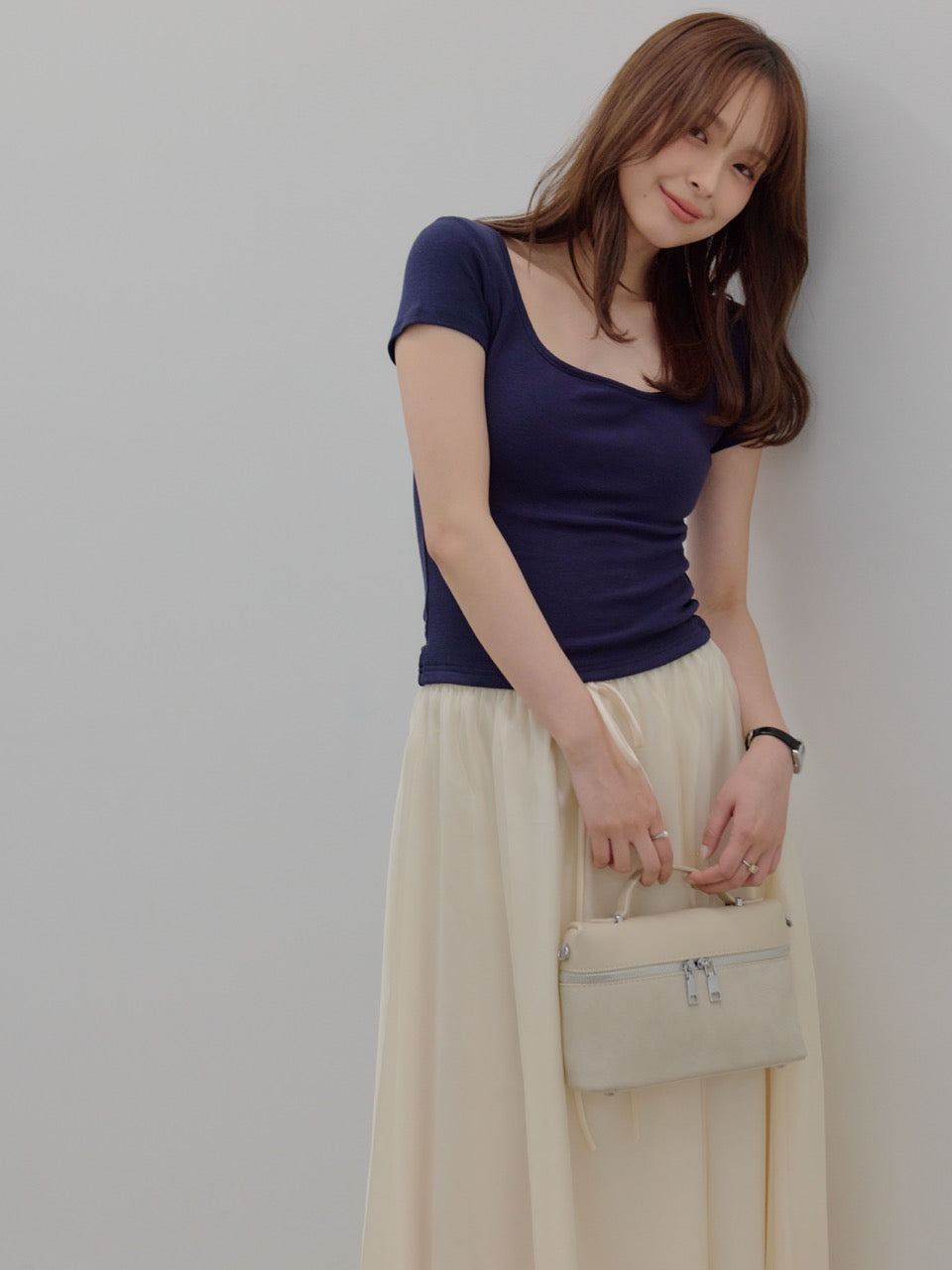 【SET】カップ付きスクエアネックTシャツ+カップ付きスクエアネックTシャツ(2set)