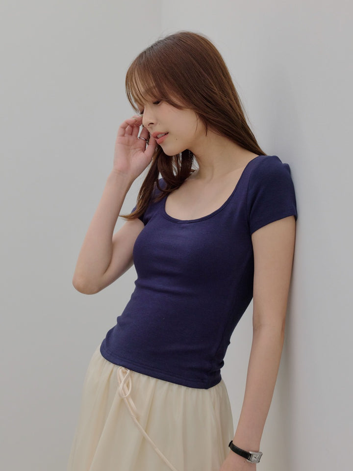 【SET】カップ付きスクエアネックTシャツ+カップ付きスクエアネックTシャツ(2set)