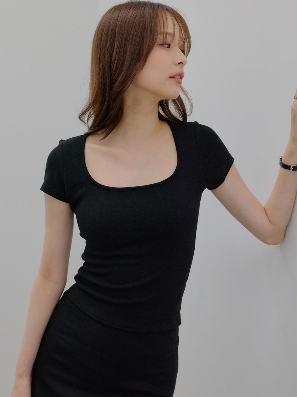 【SET】カップ付きスクエアネックTシャツ+カップ付きスクエアネックTシャツ(2set)